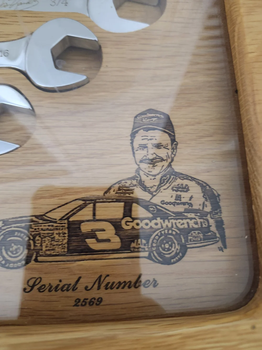 Limited # 3 Edition Oak Display Tray with Chrome Wrench Set - Brown